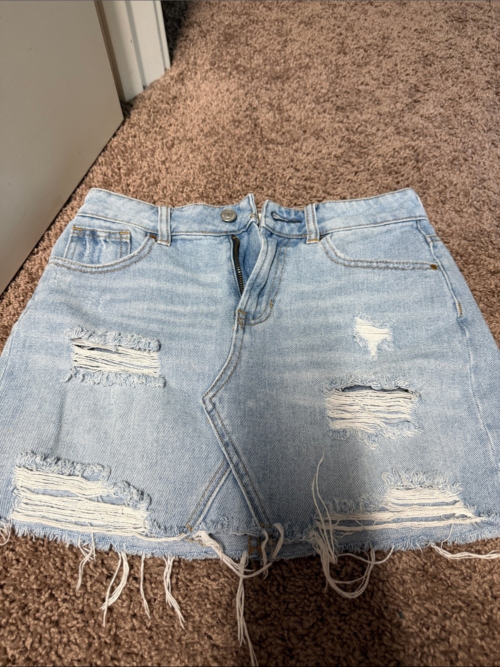 PacSun Light Blue Distressed Denim Mini Skirt
